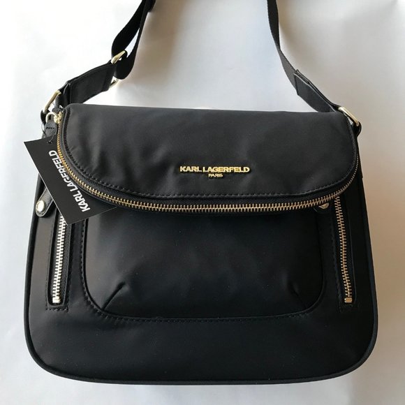 KARL LAGERFELD PARIS BLACK  ADJUSTABLE  STRAP CROSSBODYBAG - Picture 1 of 7